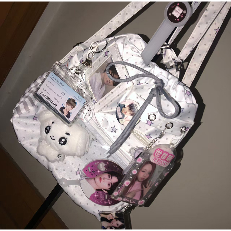 Anime Tote Bag - 水玉模様の巾着バックパック大容量透明層ショルダーバッグかわいいアニメスタイル女性毎日の通勤クロスボディバッグ