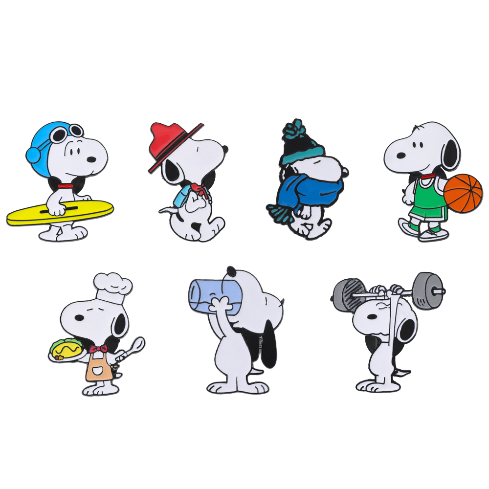 Enamel Pin Set - 7個入りのかわいい動物モチーフのアニメ風ブローチ。面白い白い犬のイラストが描かれたエナメルピン、金属製バッジ。アクセサリーとして、衣類やバックパックに付けて、プレゼントにも最適。