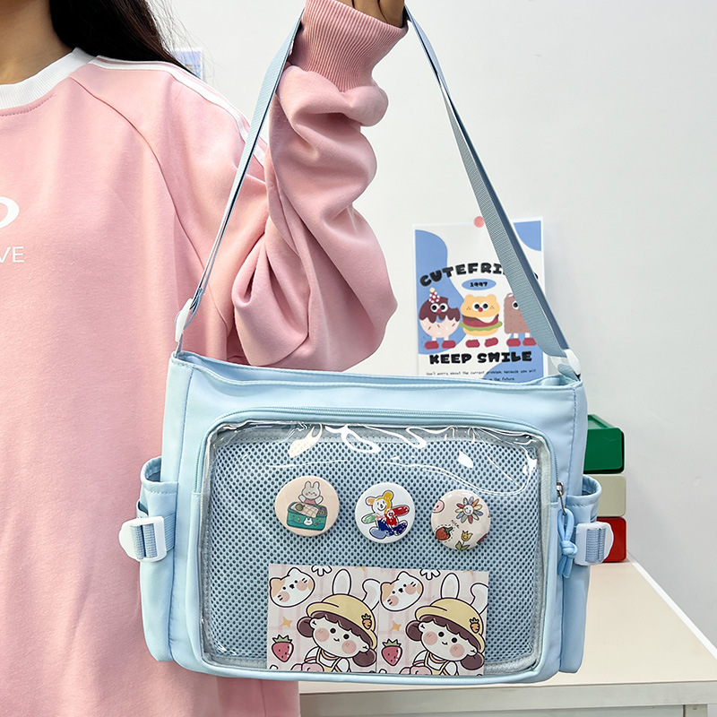 Anime Tote Bag - 女性用透明バッジディスプレイトートバッグ,かわいいクロスオーバーバッグ,ショルダーバッグ,キャンディーカラー,アニメ人形,イタバグ,プレッピースタイル