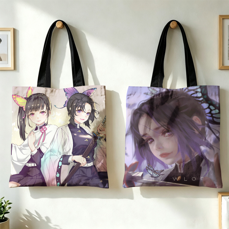 Anime Tote Bag - デーモンスレイヤー 竈門禰豆子 女性ハンドバッグ つゆりかわわ 査童子 キャンバストートバッグ