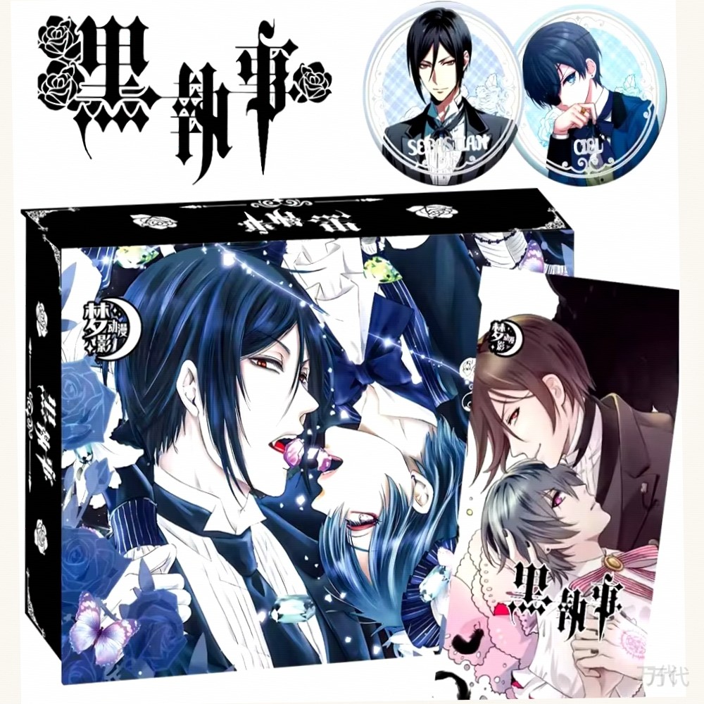 Anime Merchandise Box Set - 黒執事アニメギフトボックスセット、バッジピンとポストカードコレクションキット、マンガファンやホビーコレクター向けアニメグッズプレゼント