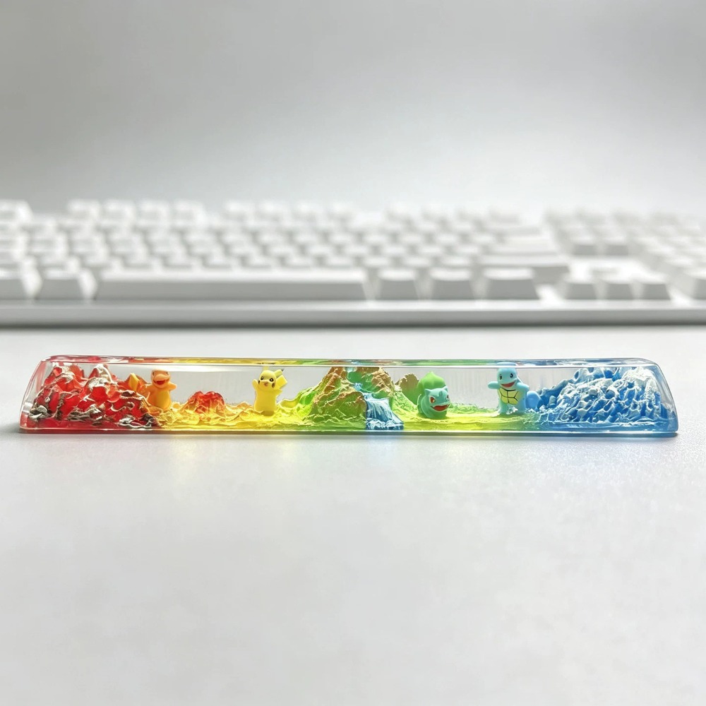 Keycap Artisan Anime - ポケモン 立体キーキャップ イーブイ レジンスペースバー ‌ 火山森林シーンクロス軸メカニカルキーボードゲームeスポーツ