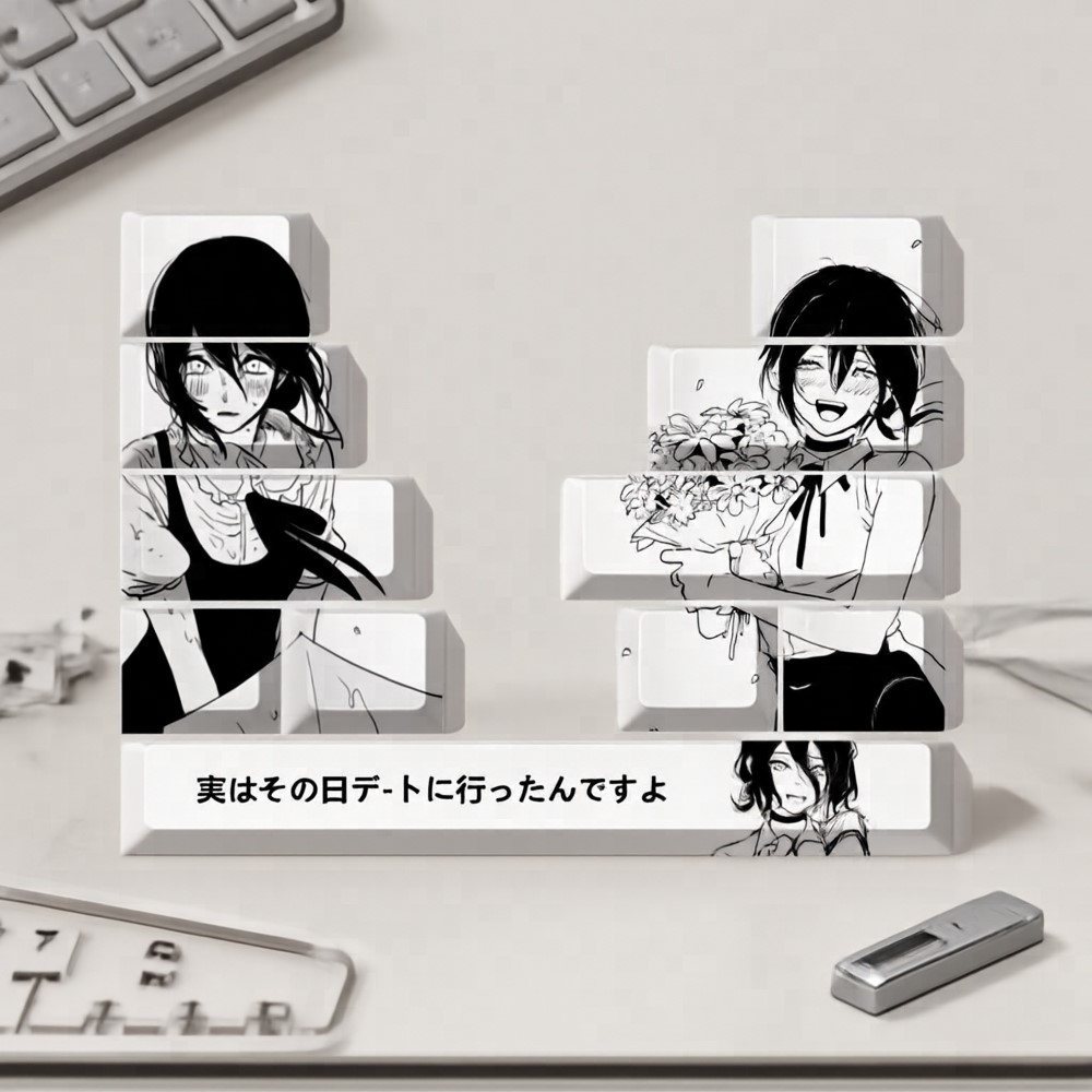 Keycap Artisan Anime - 11個セット チェーンソーマン アニメキーキャップセット レゼキーキャップ オリジナル高さ PBT昇華カスタムキーキャップ