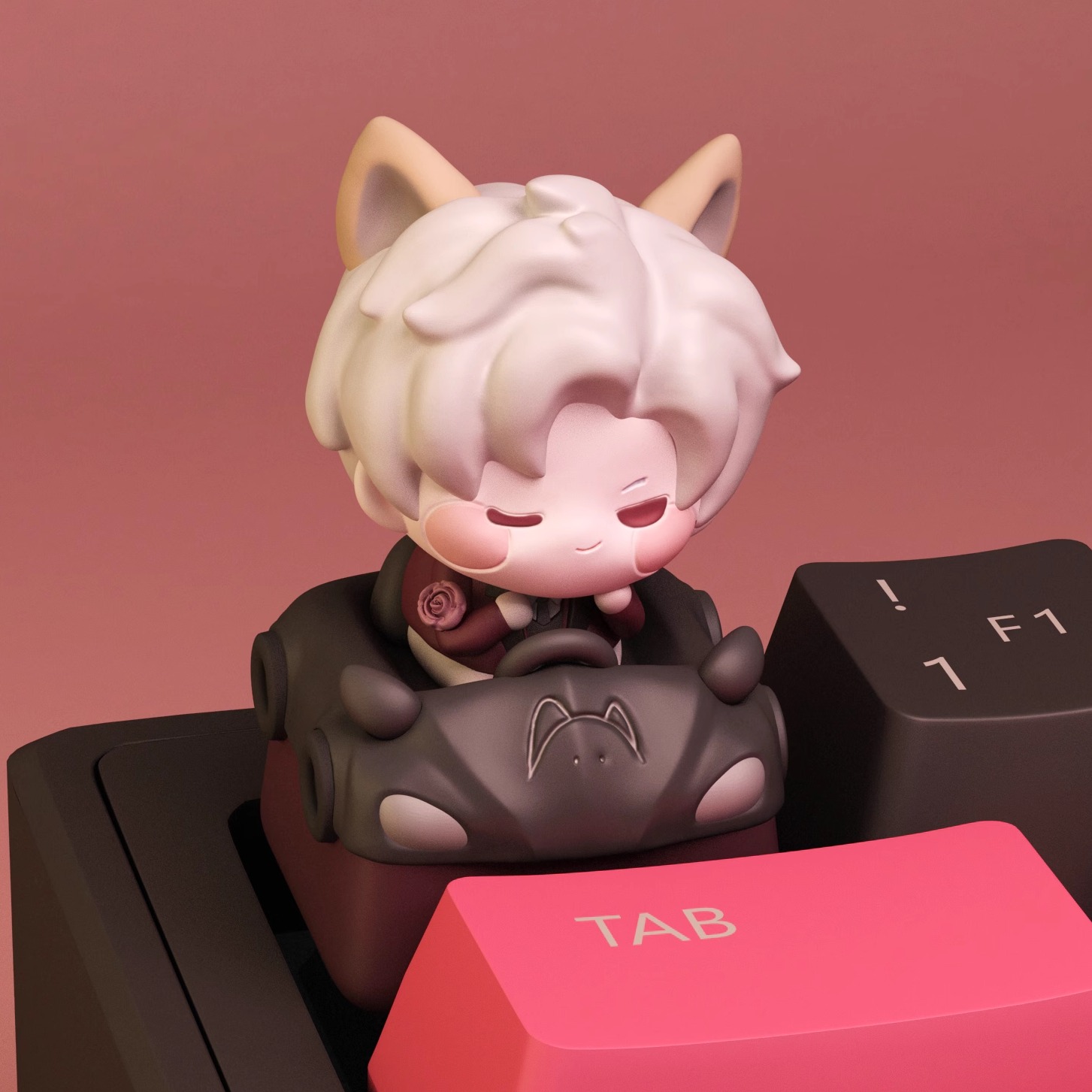 Keycap Artisan Anime - 愛とディープスペースの職人技キーキャップ 秦楚旗裕星輝 可愛い猫耳アニメキーキャップ メカニカルキーボード用 オタクゲームファン向け