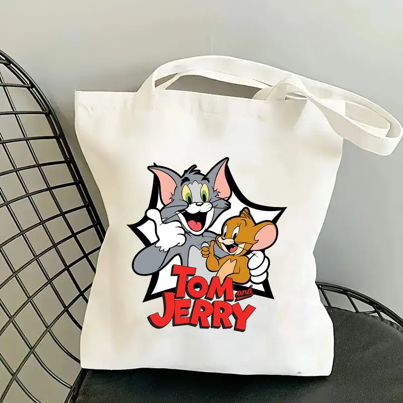 トムとジェリーかわいいキャンバスバッグ女性男性屋外ポータブル - Anime Tote Bag のレビューと価格