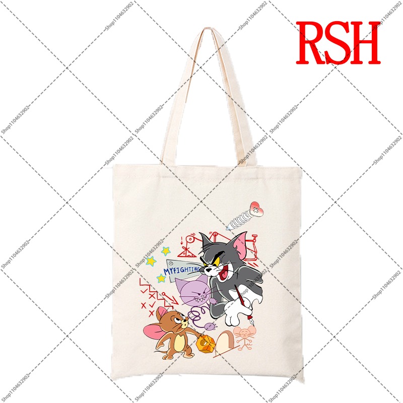 トムとジェリーかわいいキャンバスバッグ女性男性屋外ポータブル - Anime Tote Bag のレビューと価格